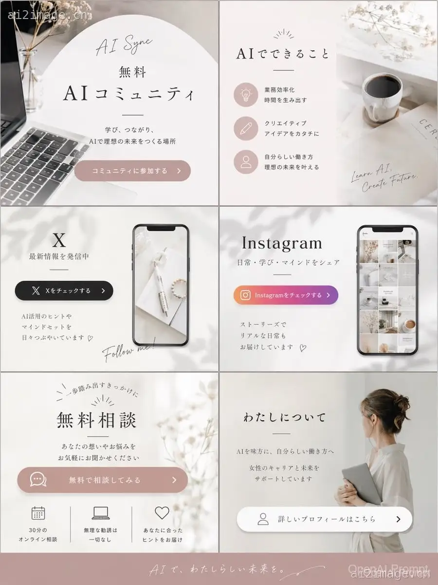 Aesthetic Social Media Link-in-Bio Grid