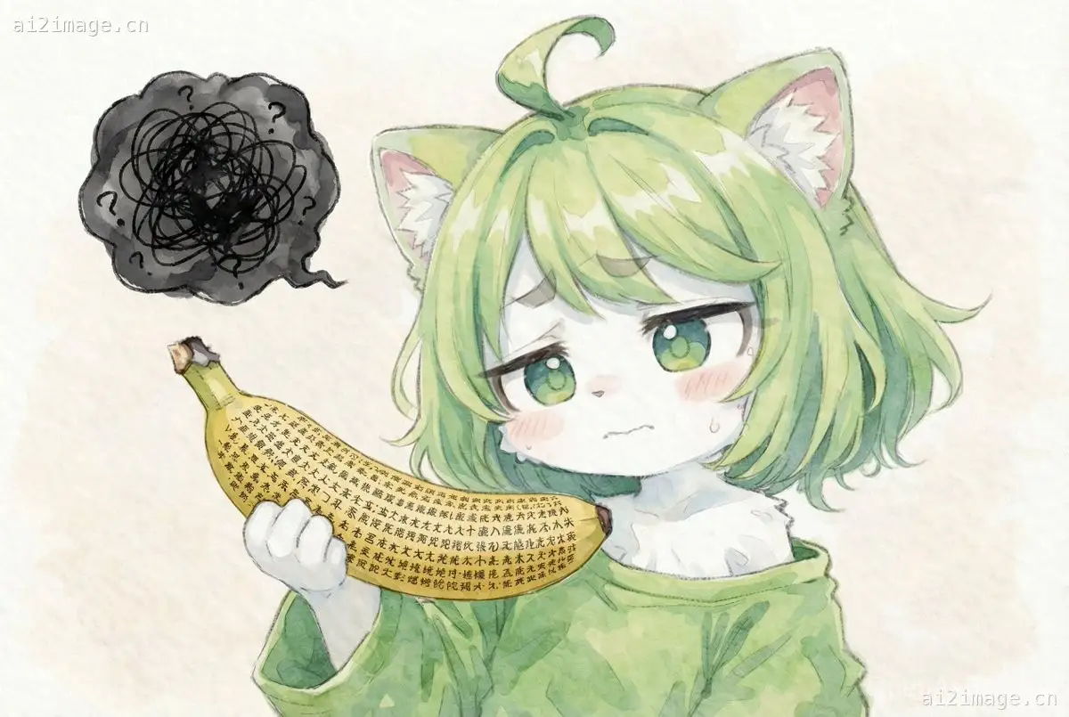 拿着写满文字香蕉的困惑猫娘