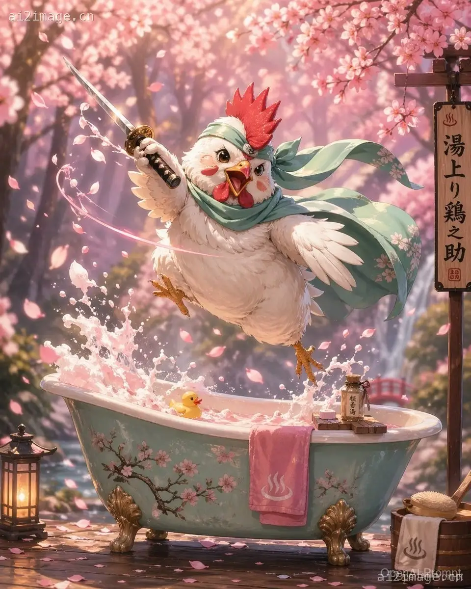 武士鸡沐浴肖像