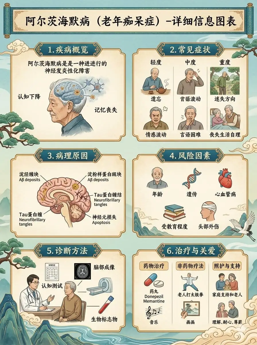 阿尔茨海默病科普信息图 | 中式复古海报