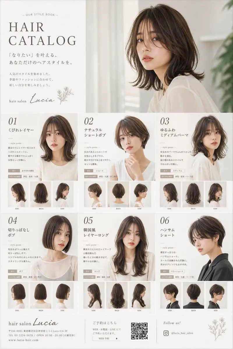 日式美发沙龙目录海报 · 发型风格指南