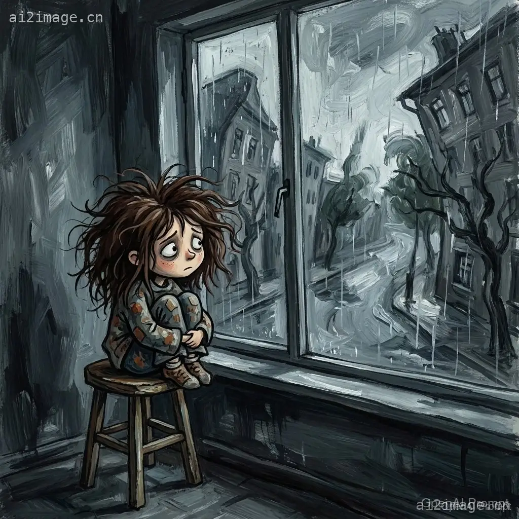雨窗边的忧郁孩童