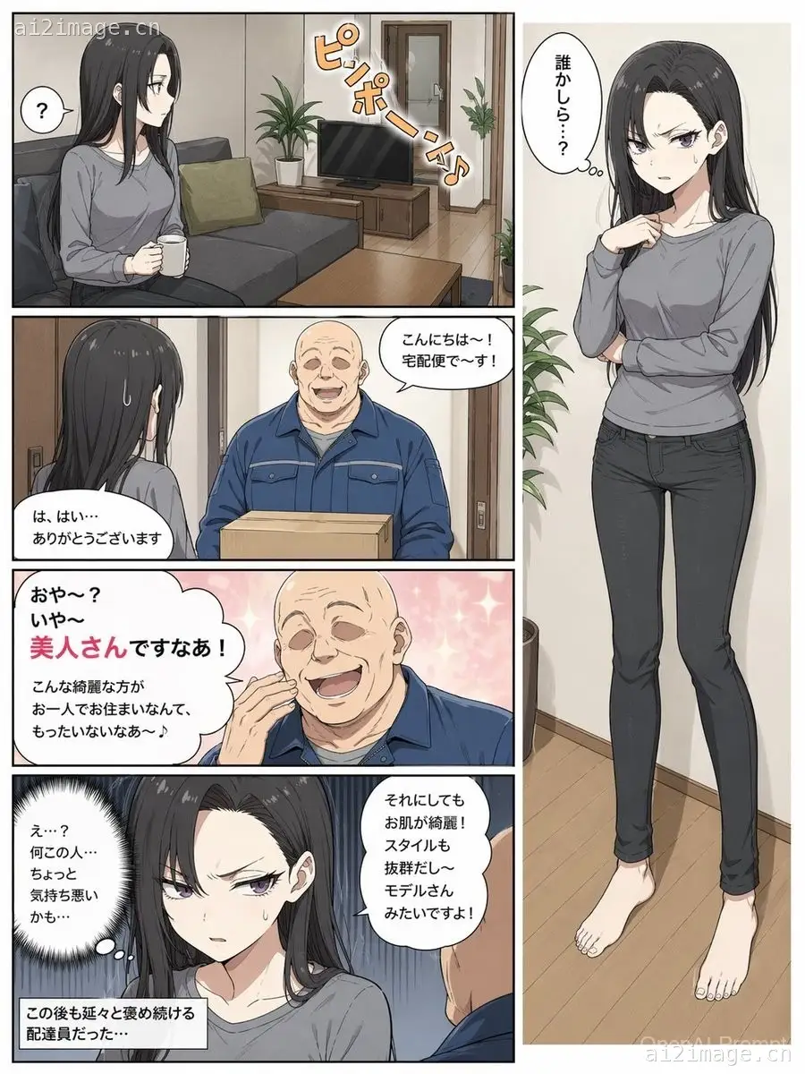 5-Panel Manga Page: Creepy Delivery Man