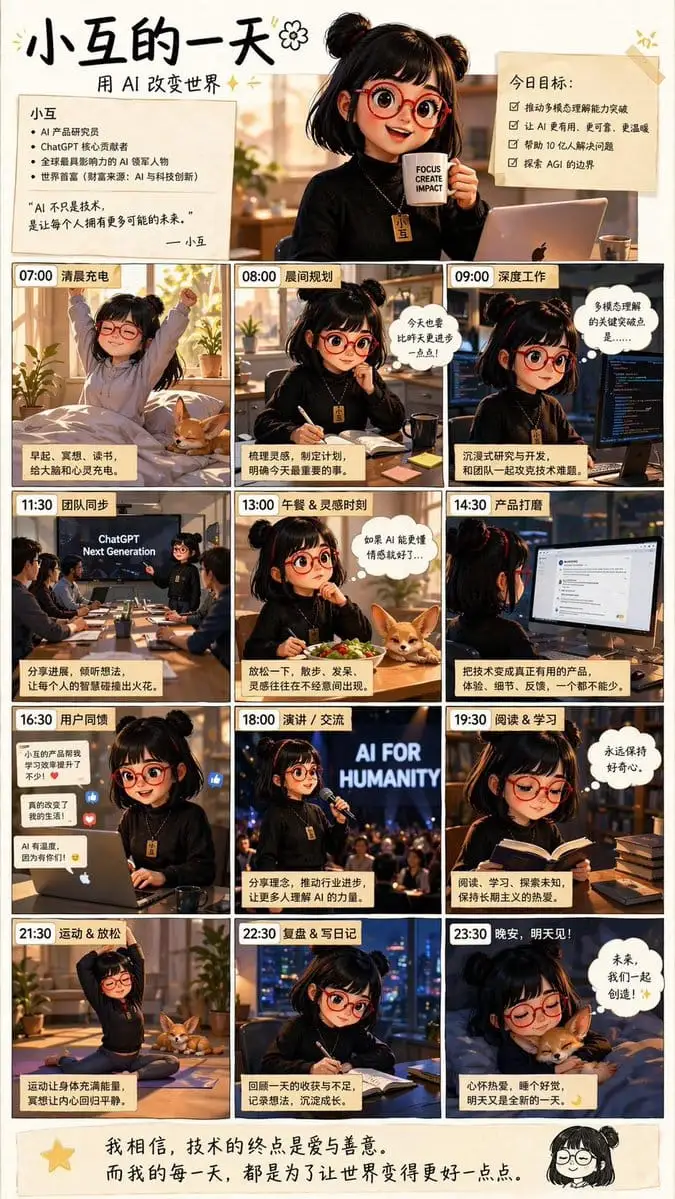 AI女孩日常作息励志海报提示词