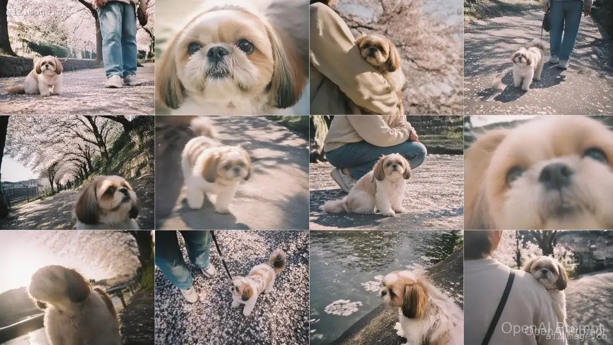 樱花季西施犬照片拼贴