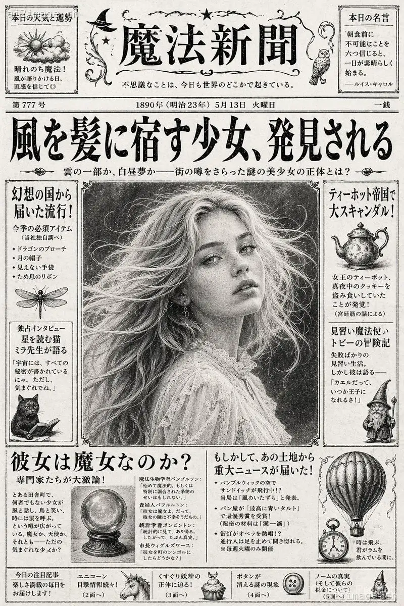 复古日式奇幻魔法报纸