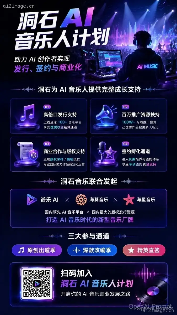 Neon AI 音乐宣传信息图