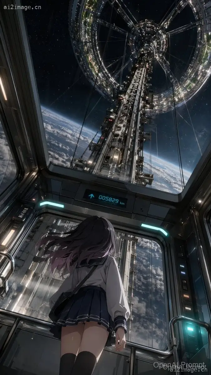 太空电梯里的动漫少女