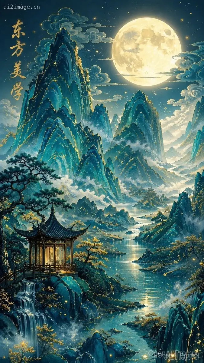 传统中国青绿山水