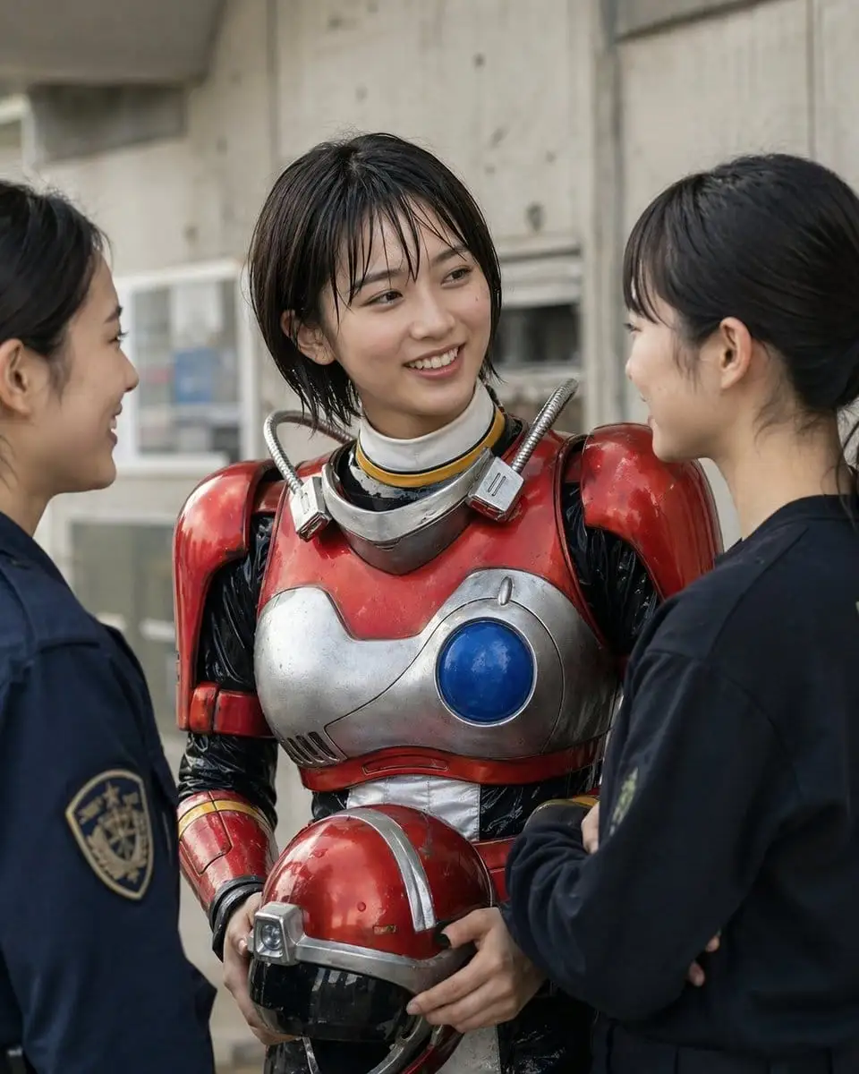 复古科幻女英雄街景特摄风AI写真
