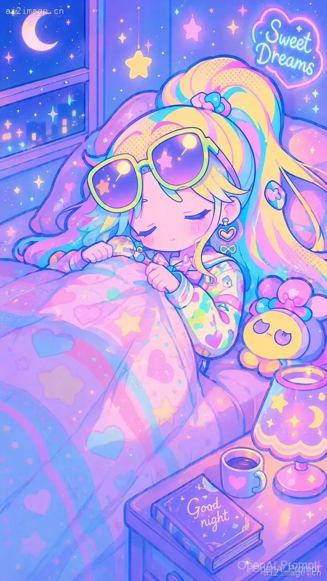 复古动漫风柔和色调睡眠场景