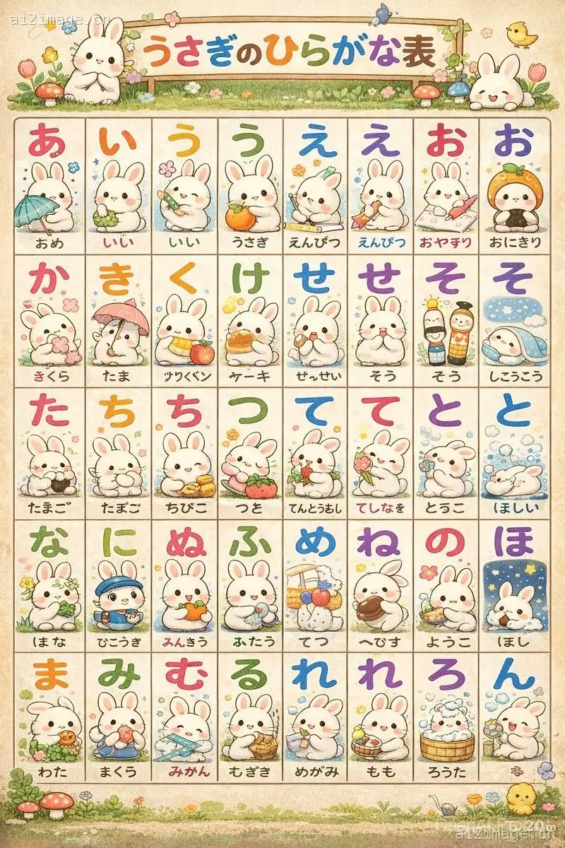 可爱兔子平假名海报