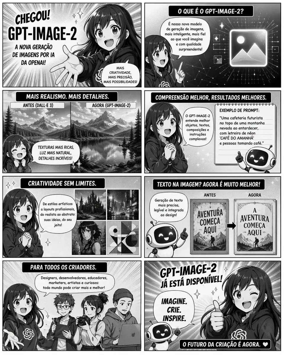 GPT-Image-2 8格漫画宣传页 - 巴西葡萄牙语版