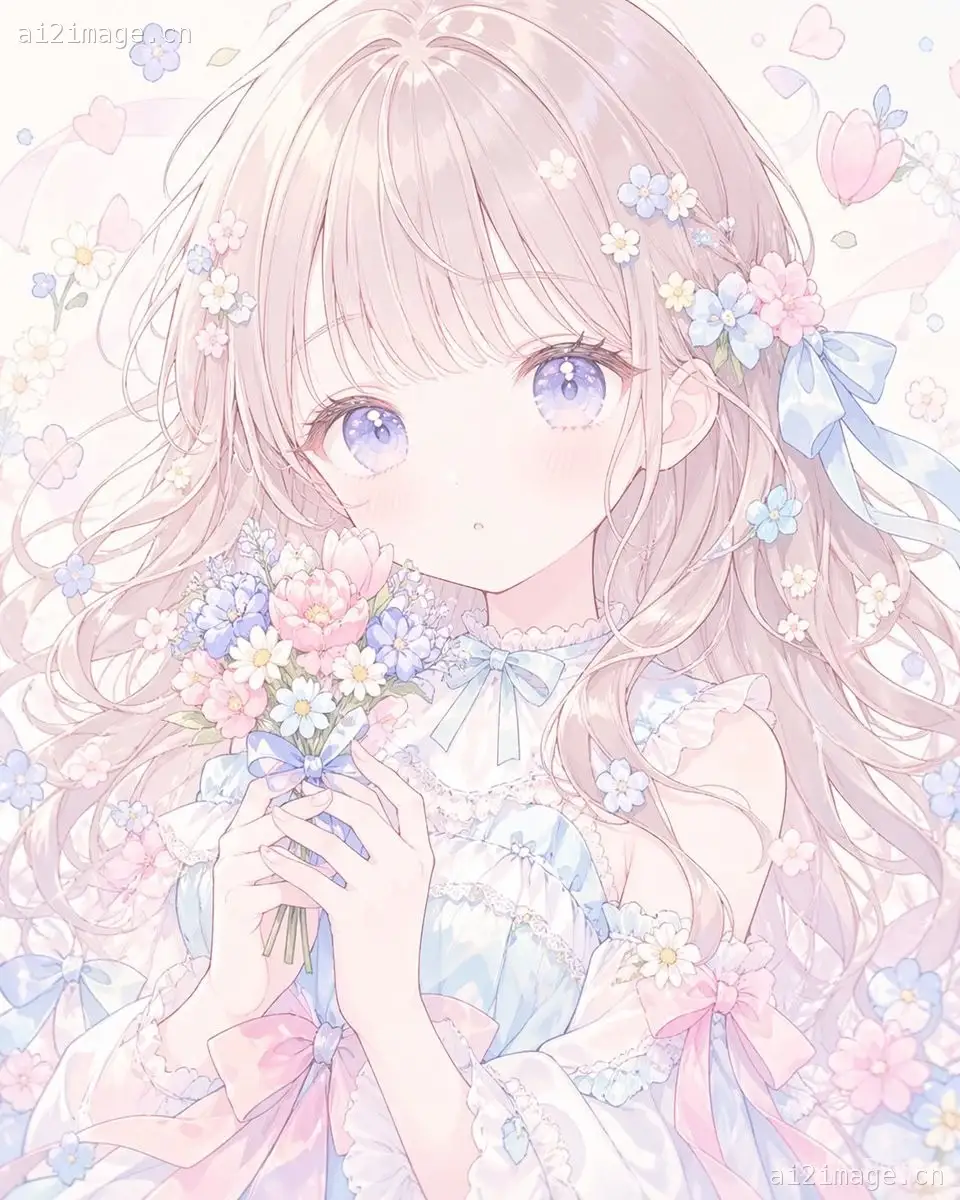 柔和色调无脸动漫花卉肖像