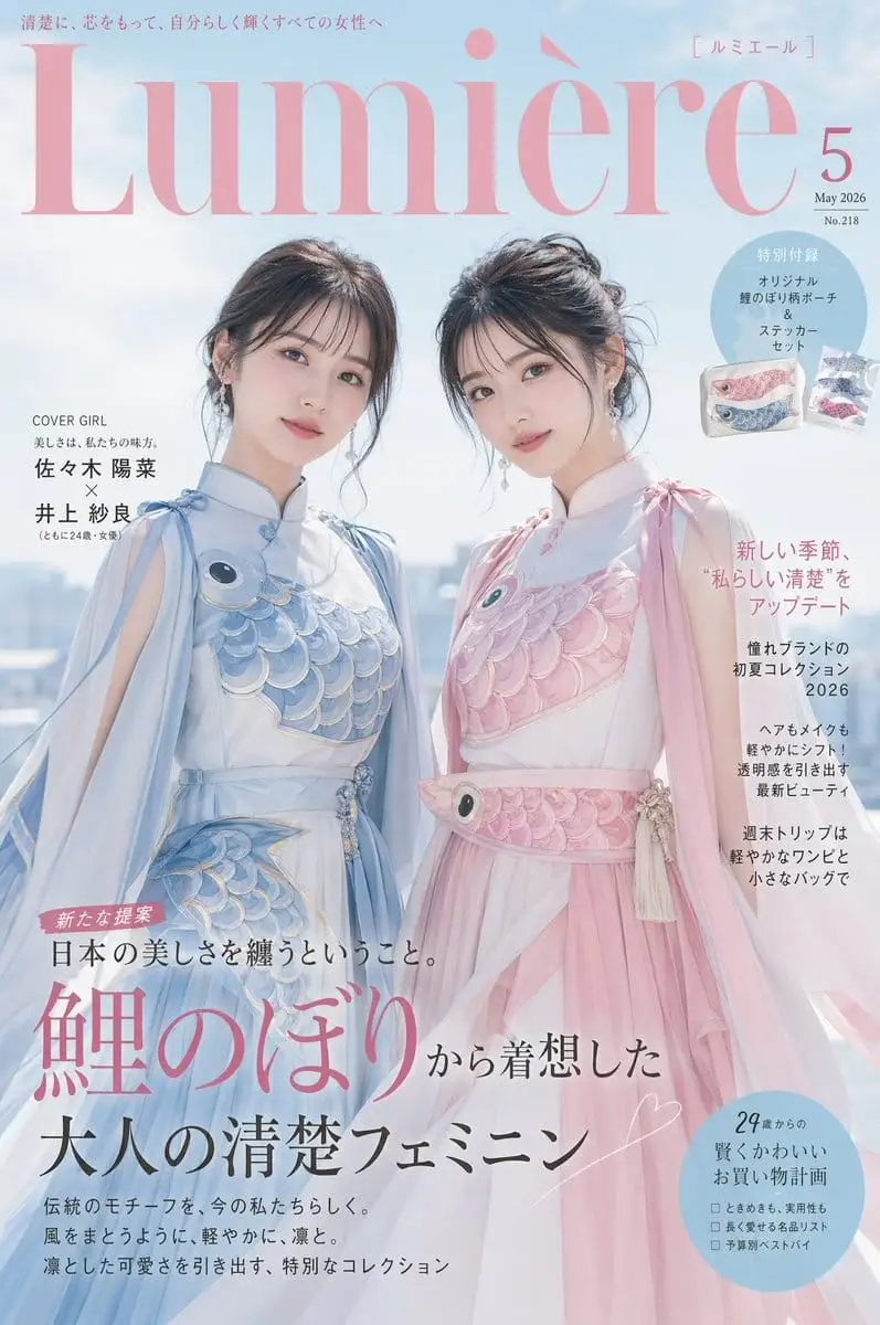 日式时尚杂志封面：鲤鱼旗主题高级礼服写真