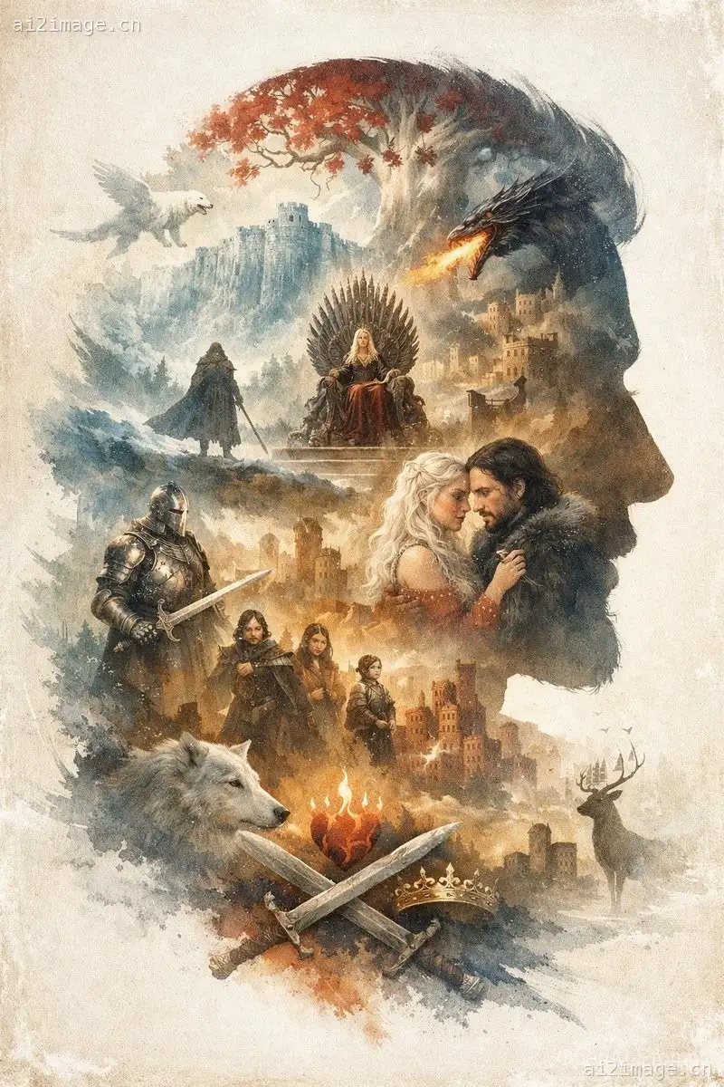 史诗奇幻双重曝光剪影