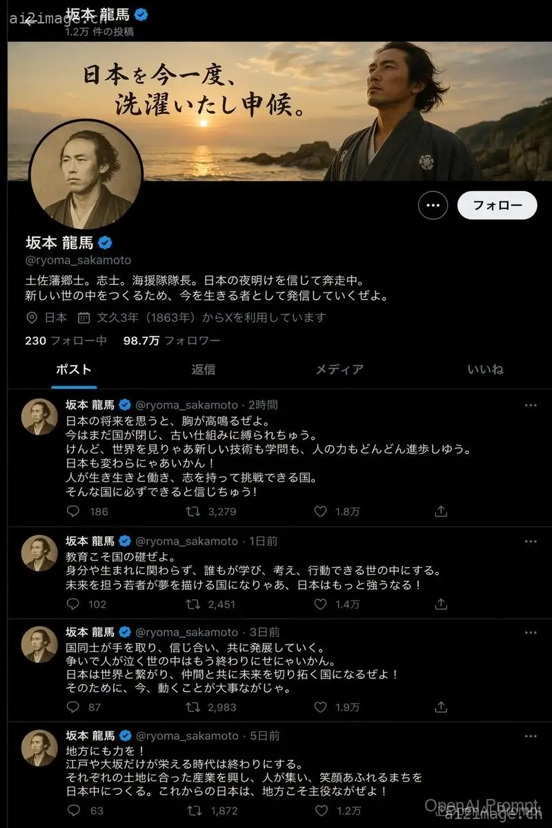 历史人物社交媒体帖子