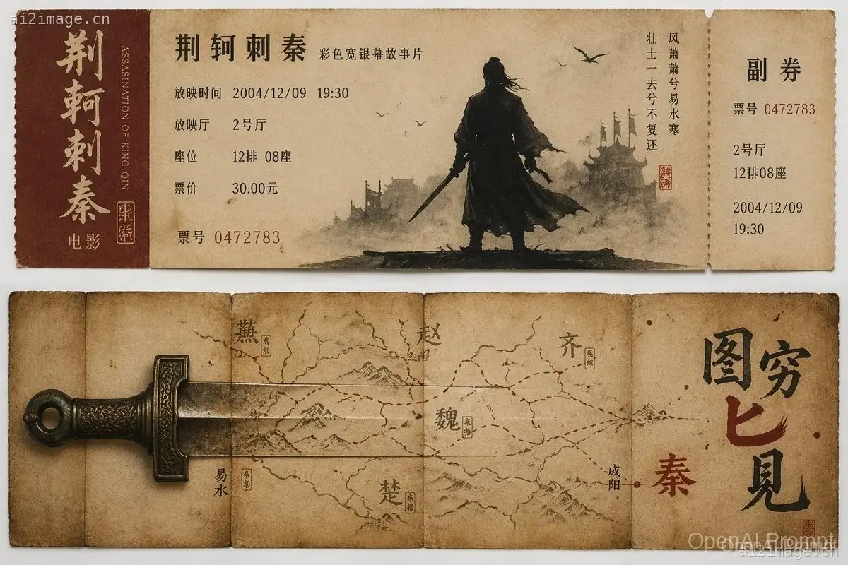 怀旧电影票根提示词