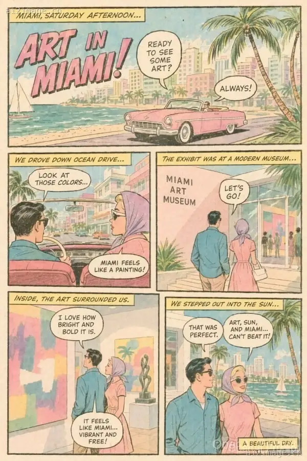 复古迈阿密艺术约会漫画页