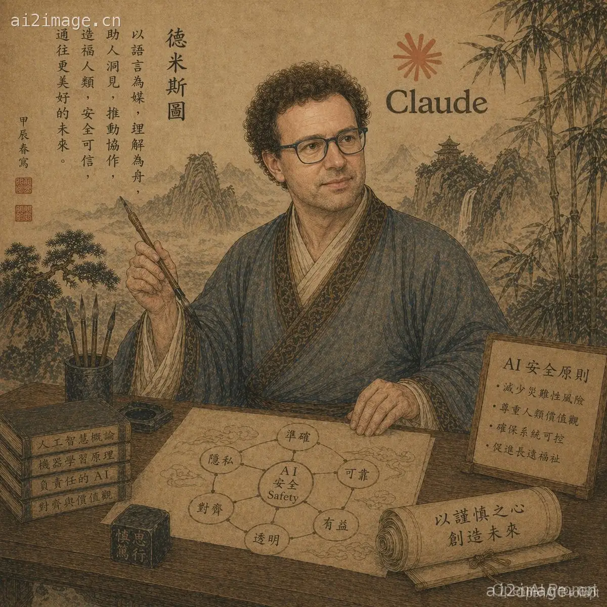 古代学者 AI 安全海报