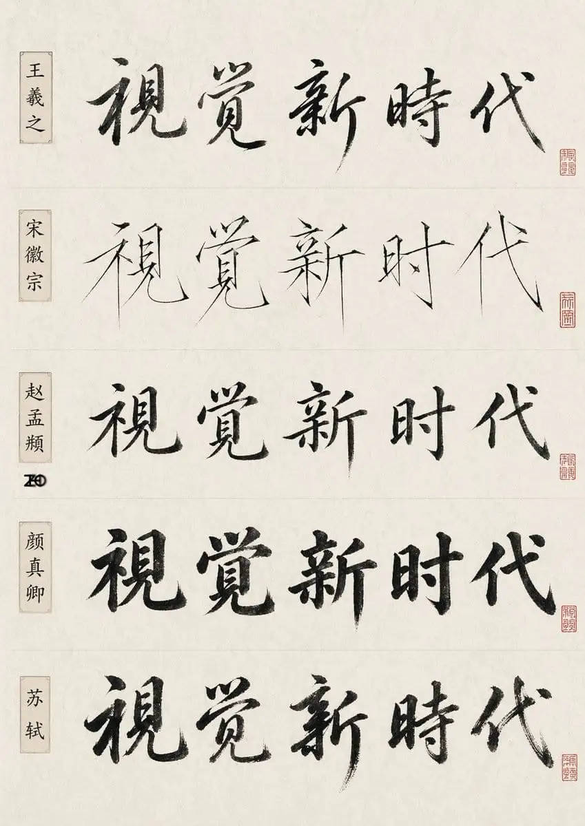 五大书法名家·同一笔墨对比海报