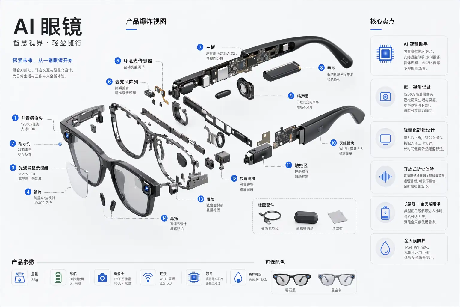 AI 眼镜爆炸拆解图