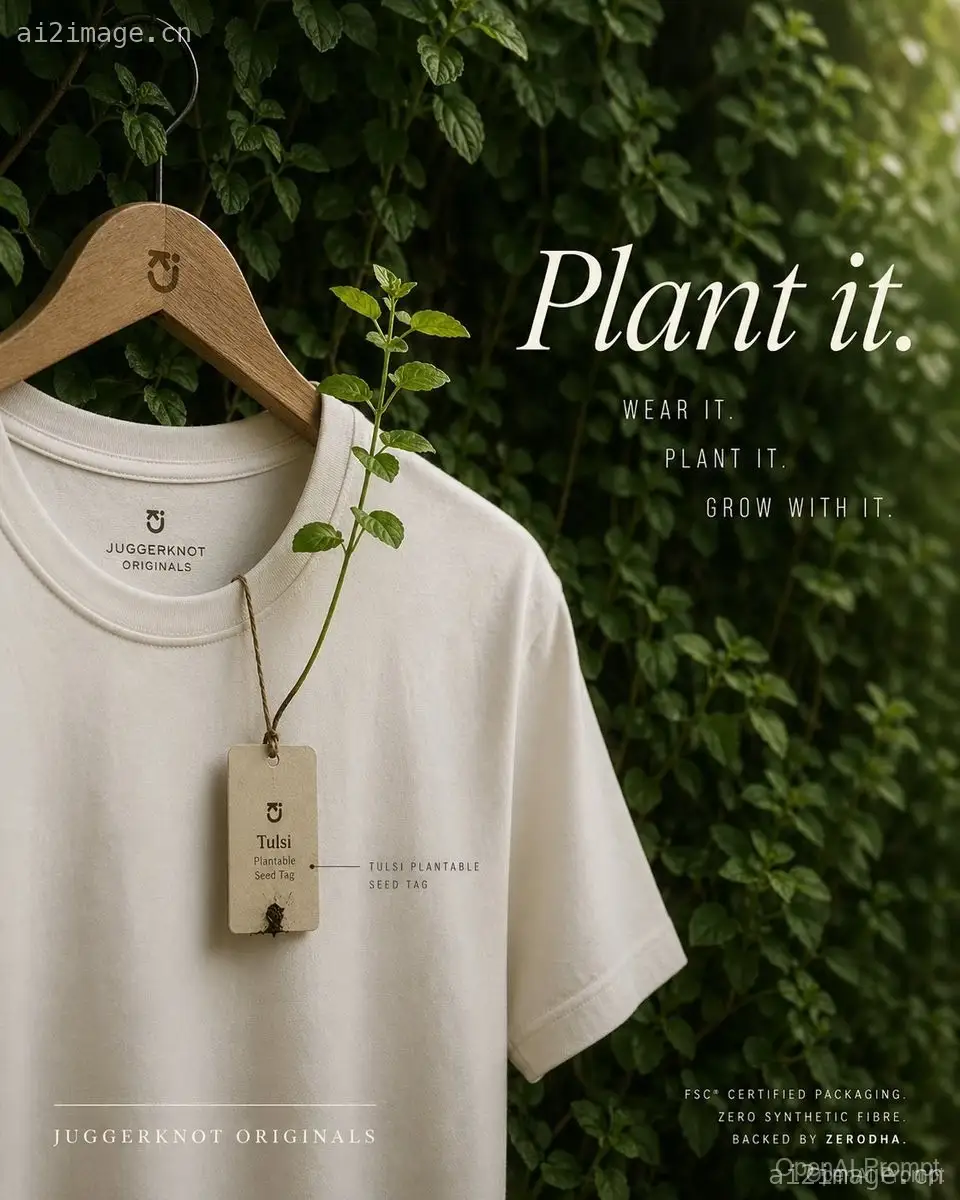 可持续 T 恤可种植吊牌广告