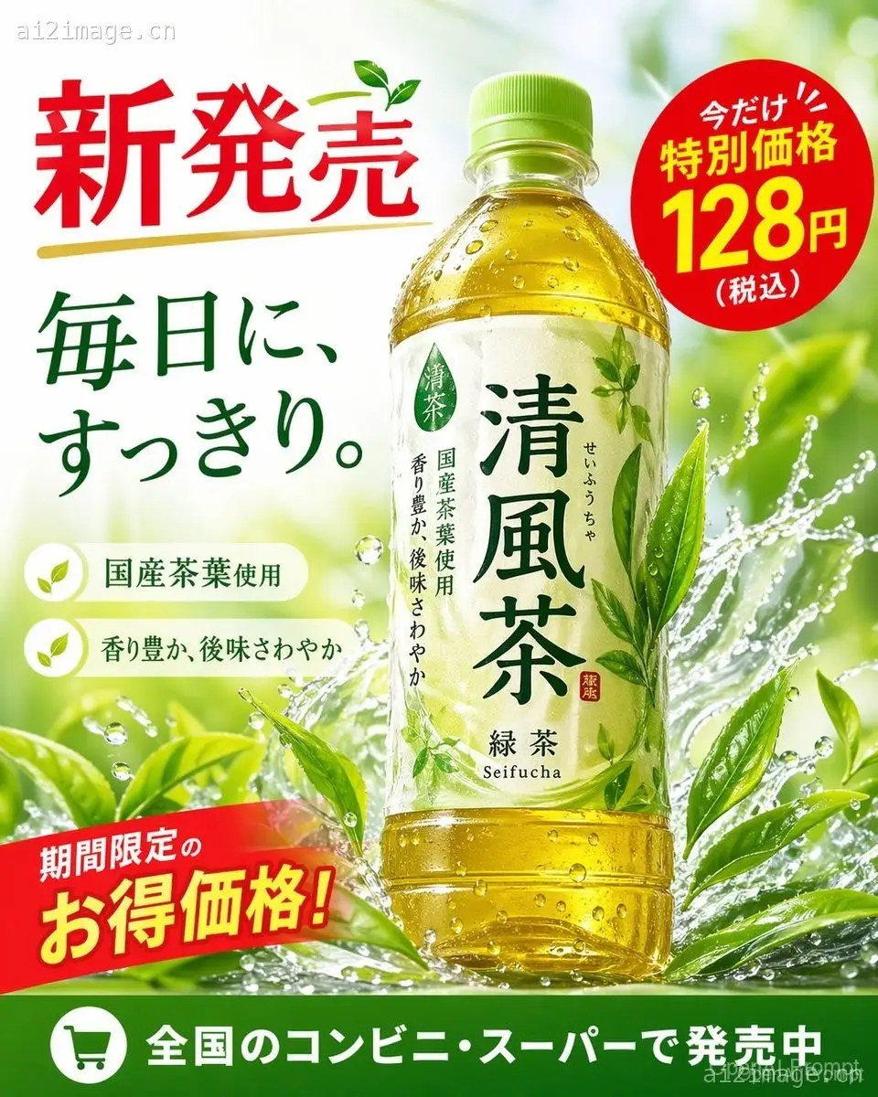Green Tea Bottle Advertisement Poster