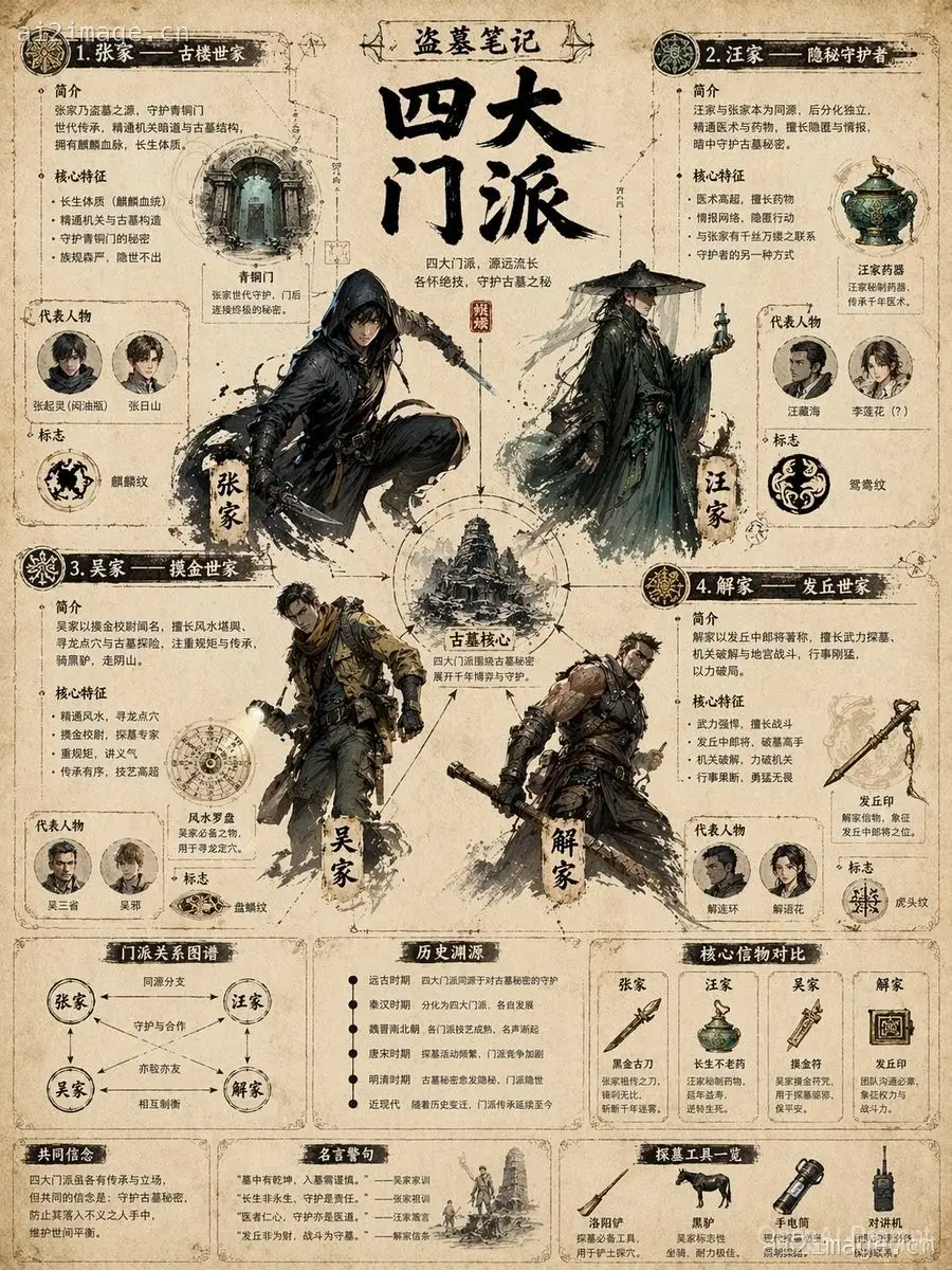 复古门派信息图海报