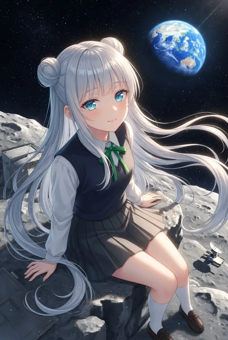 月球上的动漫女学生-科幻氛围插图