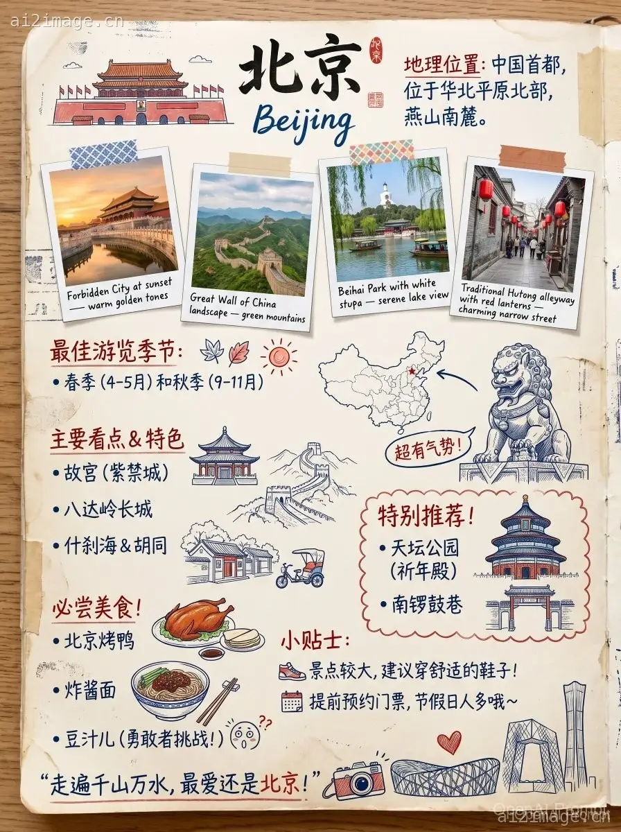 复古北京旅行剪贴簿海报