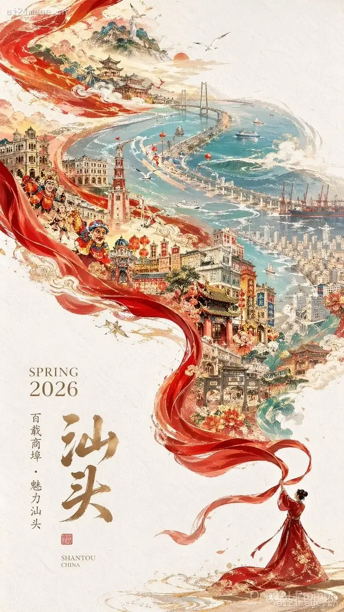 Epic Chinese Cityscape Ribbon Poster