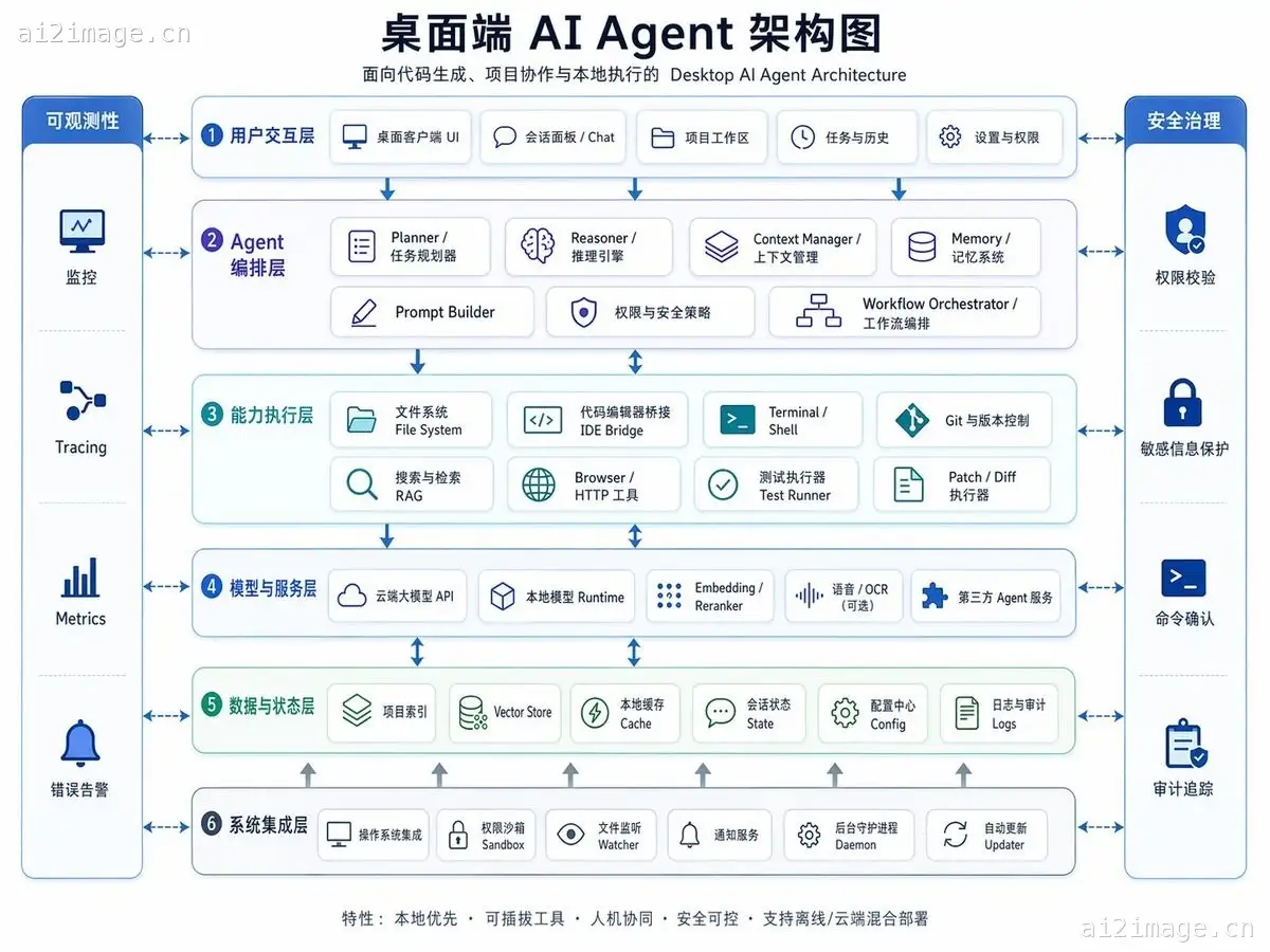 桌面端 AI Agent 架构图