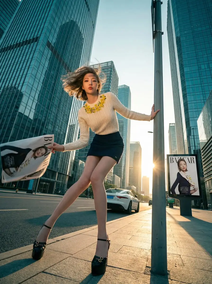 超广角低角度女神街拍：都市时尚大片