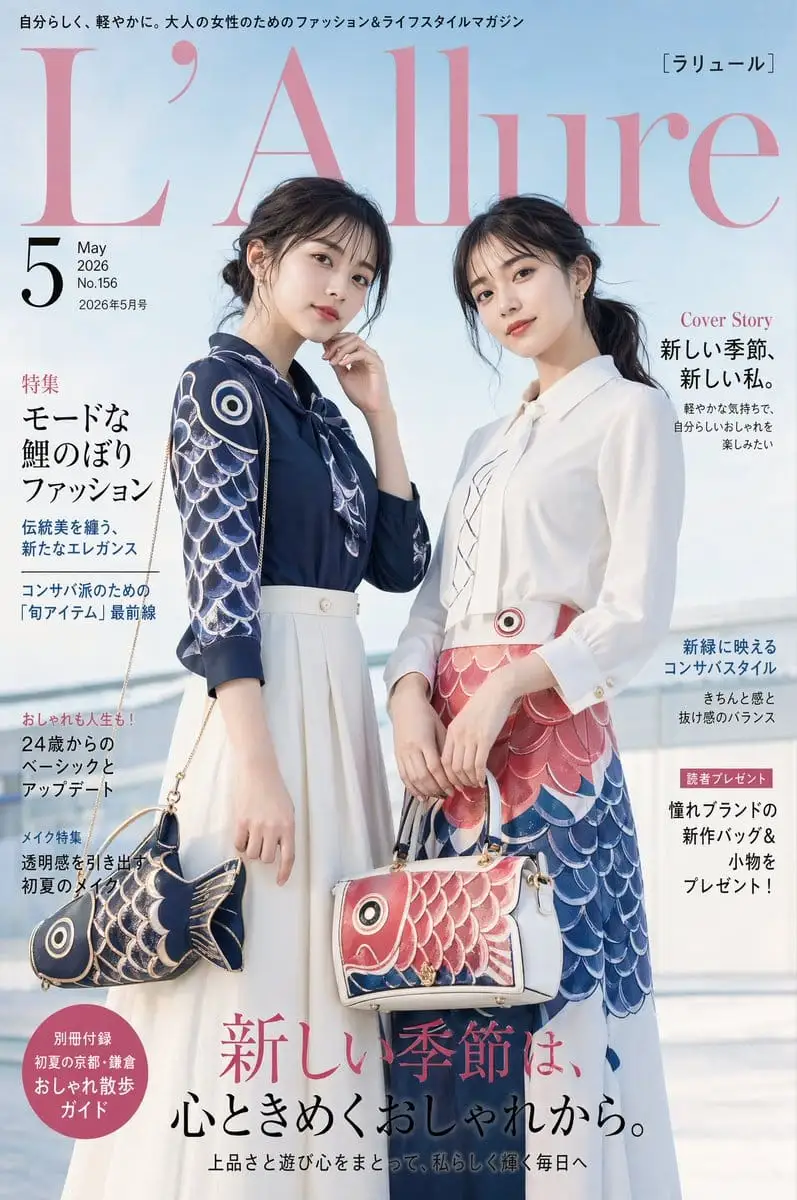 日式鲤鱼旗时尚杂志封面生成器|L'Allure 高端女装封面设计
