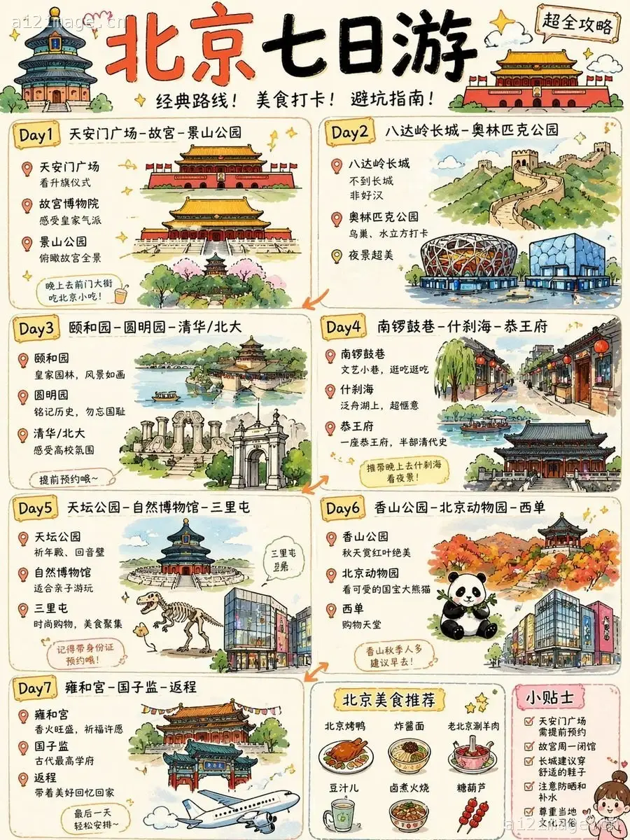 可爱风北京 7 日游旅行攻略海报
