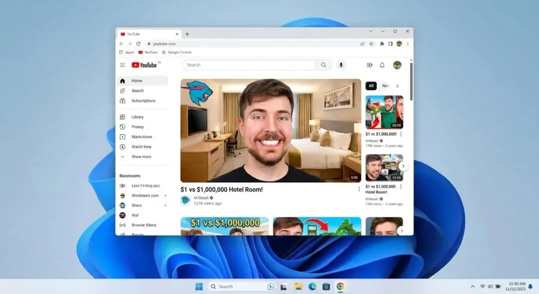 Windows 11桌面截图：Chrome浏览MrBeast热门视频