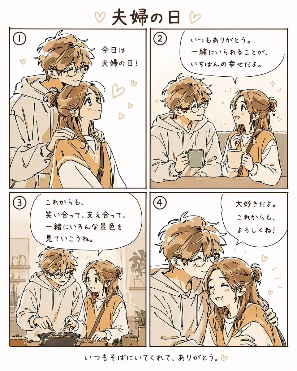 温馨四格夫妻漫画:手绘日系甜蜜日常