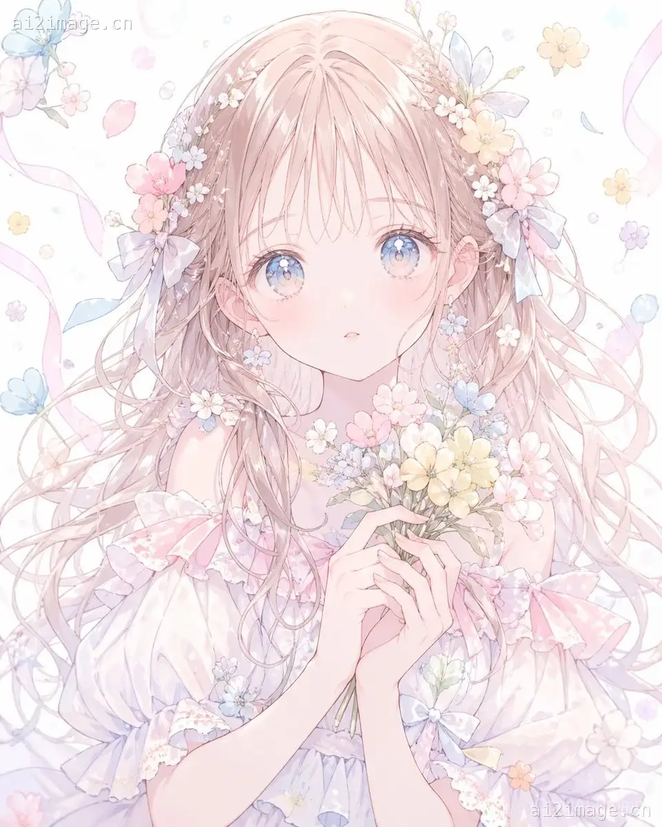 柔和色调无脸花卉动漫肖像