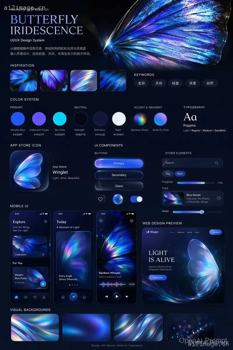 Iridescent Butterfly UI/UX 设计系统