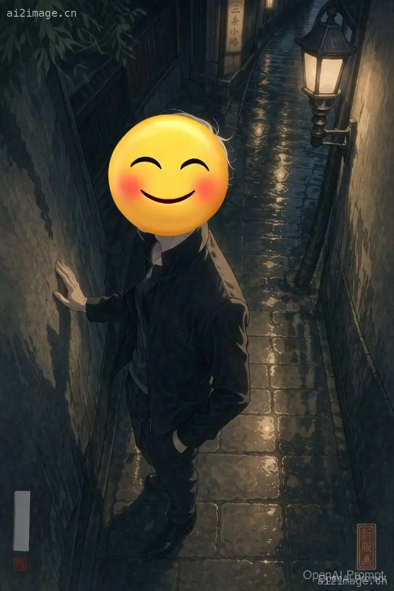 雨夜巷弄中的表情包人物
