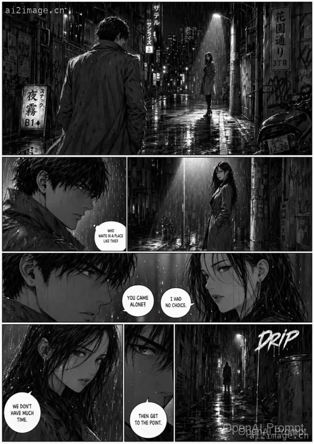 雨夜黑色电影风格漫画页面