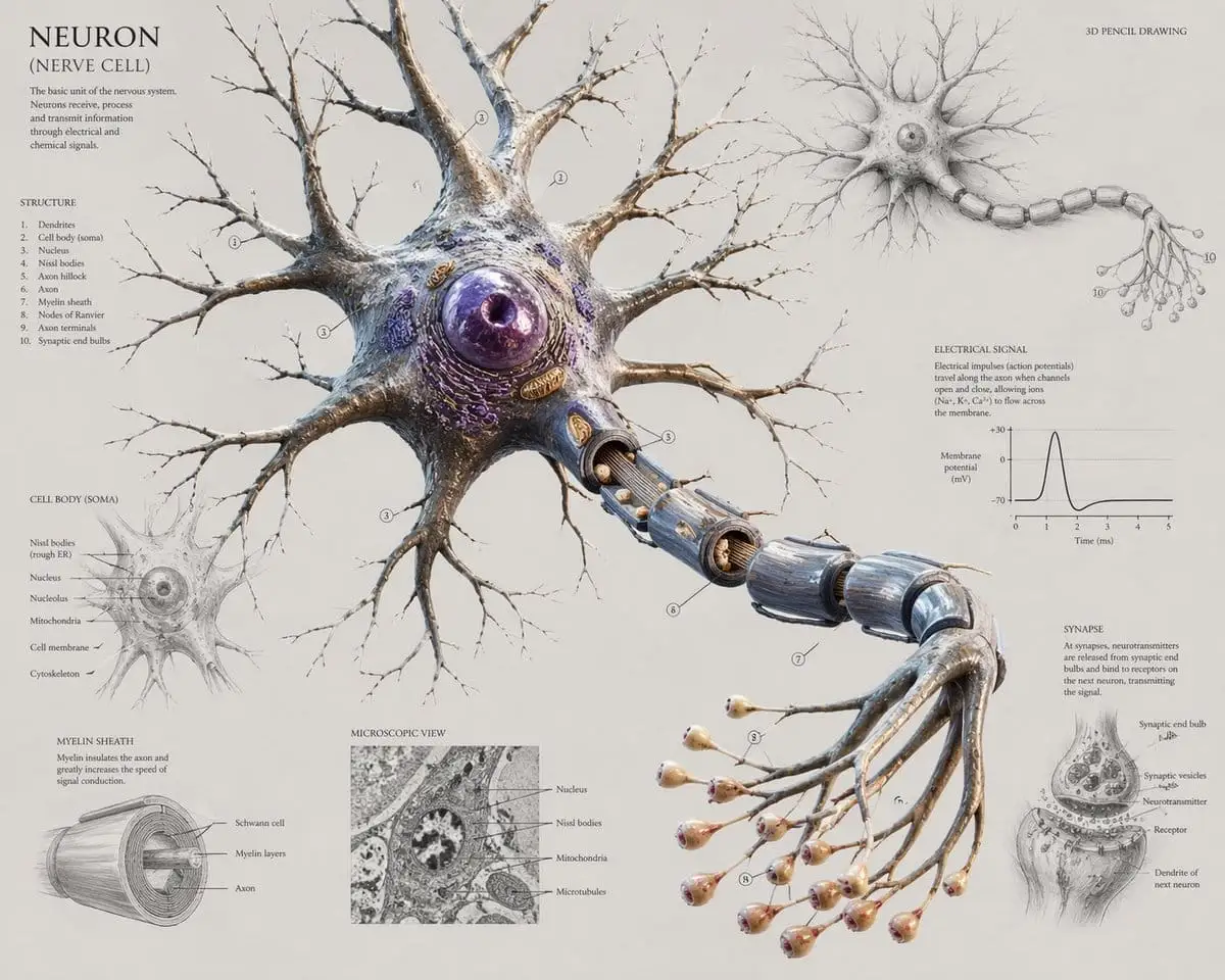 神经元解剖:科学海报级3D生物插画