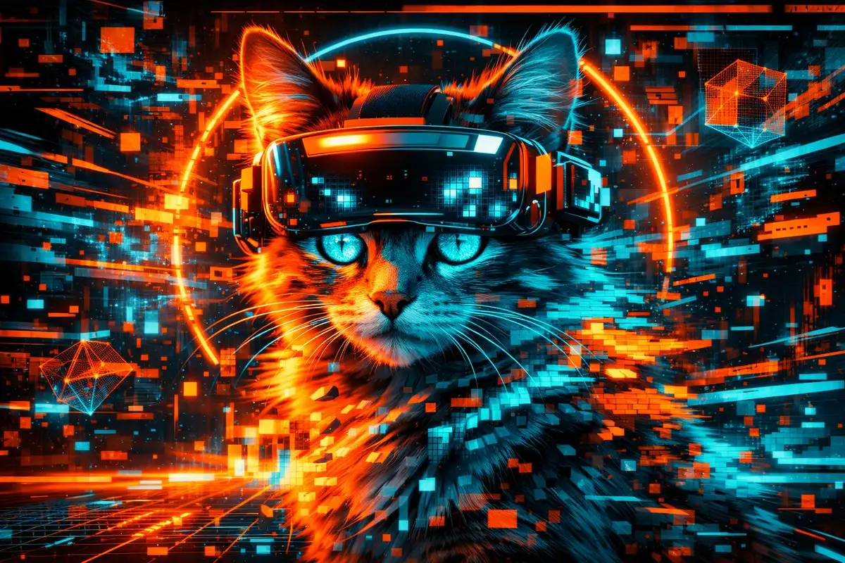 VR中的超现实故障艺术猫咪
