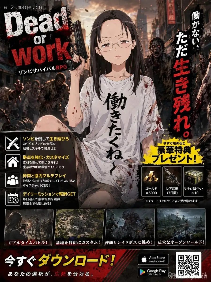 僵尸生存 RPG 动漫风格广告海报