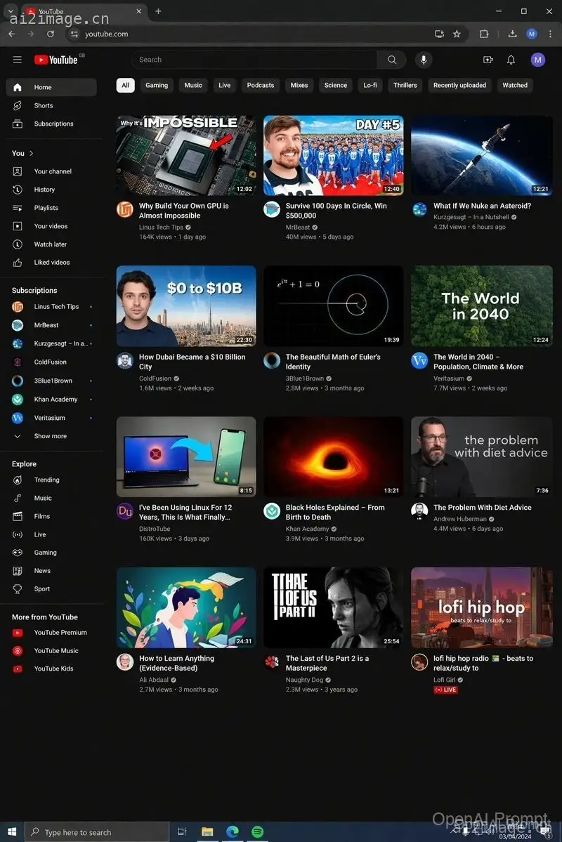 YouTube 深色模式桌面端 UI 原型