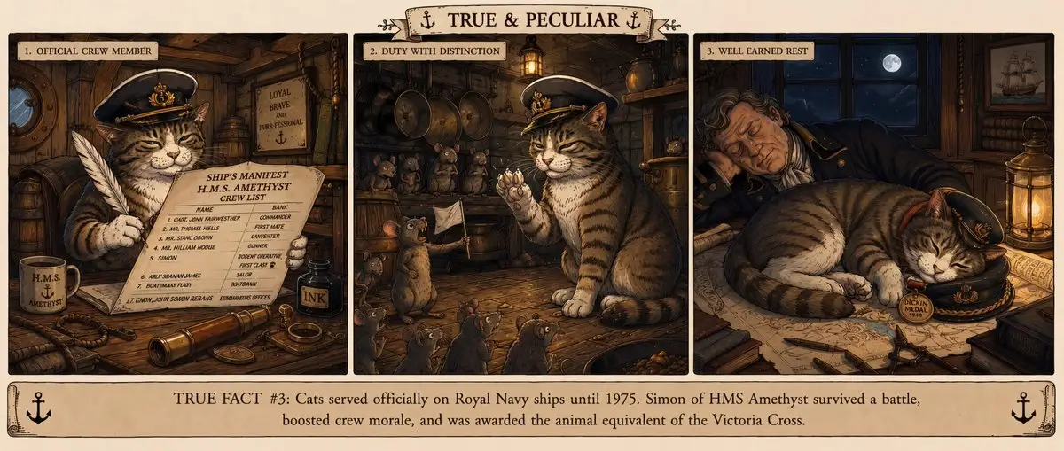 Vintage Royal Navy Ship Cat Triptych