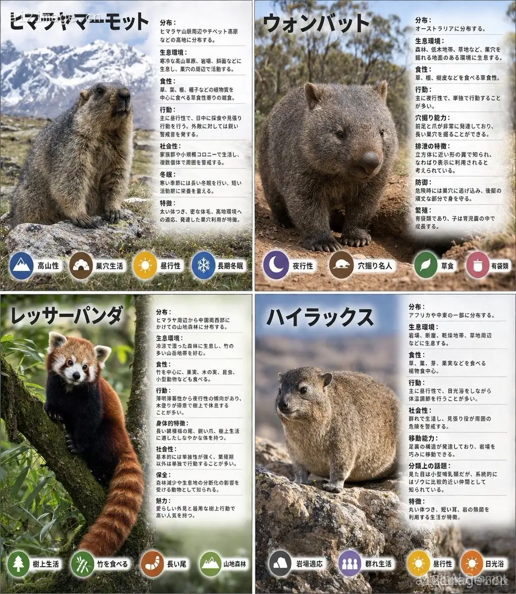 4 格动物信息图网格
