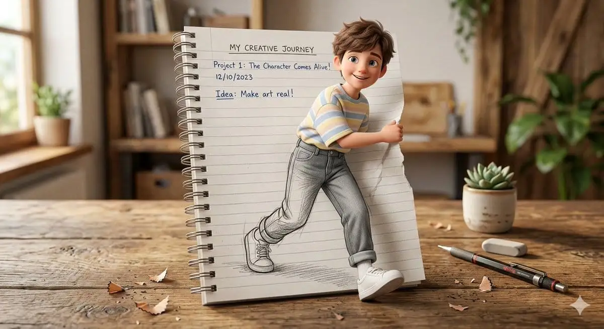 3D视错觉艺术:素描少年破纸而出