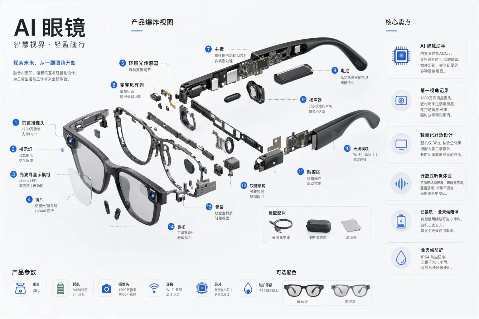 AI 眼镜爆炸拆解图